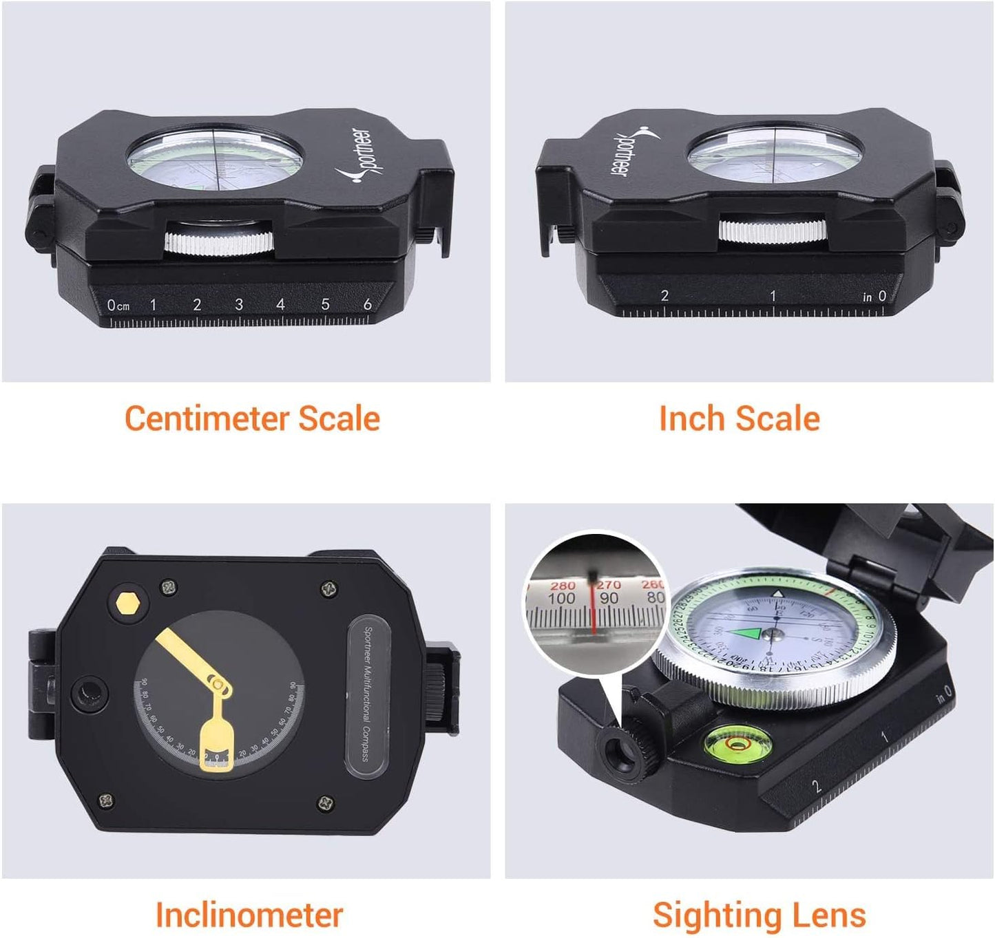 Sportneer Multifunctional Compass - Army Green & Black with Inclinometer for Camping & Hiking