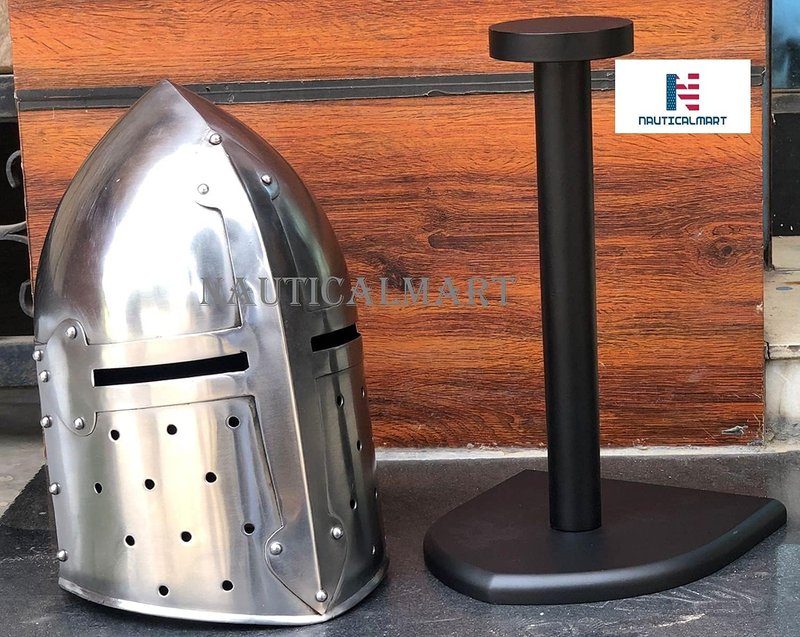 NauticalMart Helmet Stand Wooden Black Display Stand - Medieval Armor Helmet