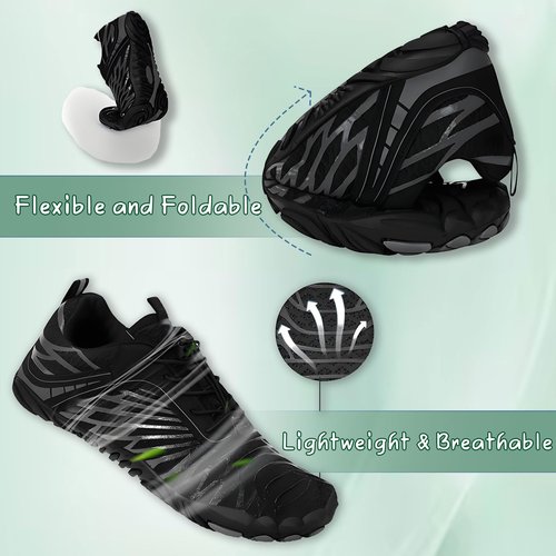 Jmzb Barefoot Shoes for Women & Men, Grounded Walking Hiking Barefoot Shoes, Wide Toe Box Non-Slip Water Athletic Footwear, Comfortable Vitality Barefoot Footwear, Trail Running Sneakers Unisex Black