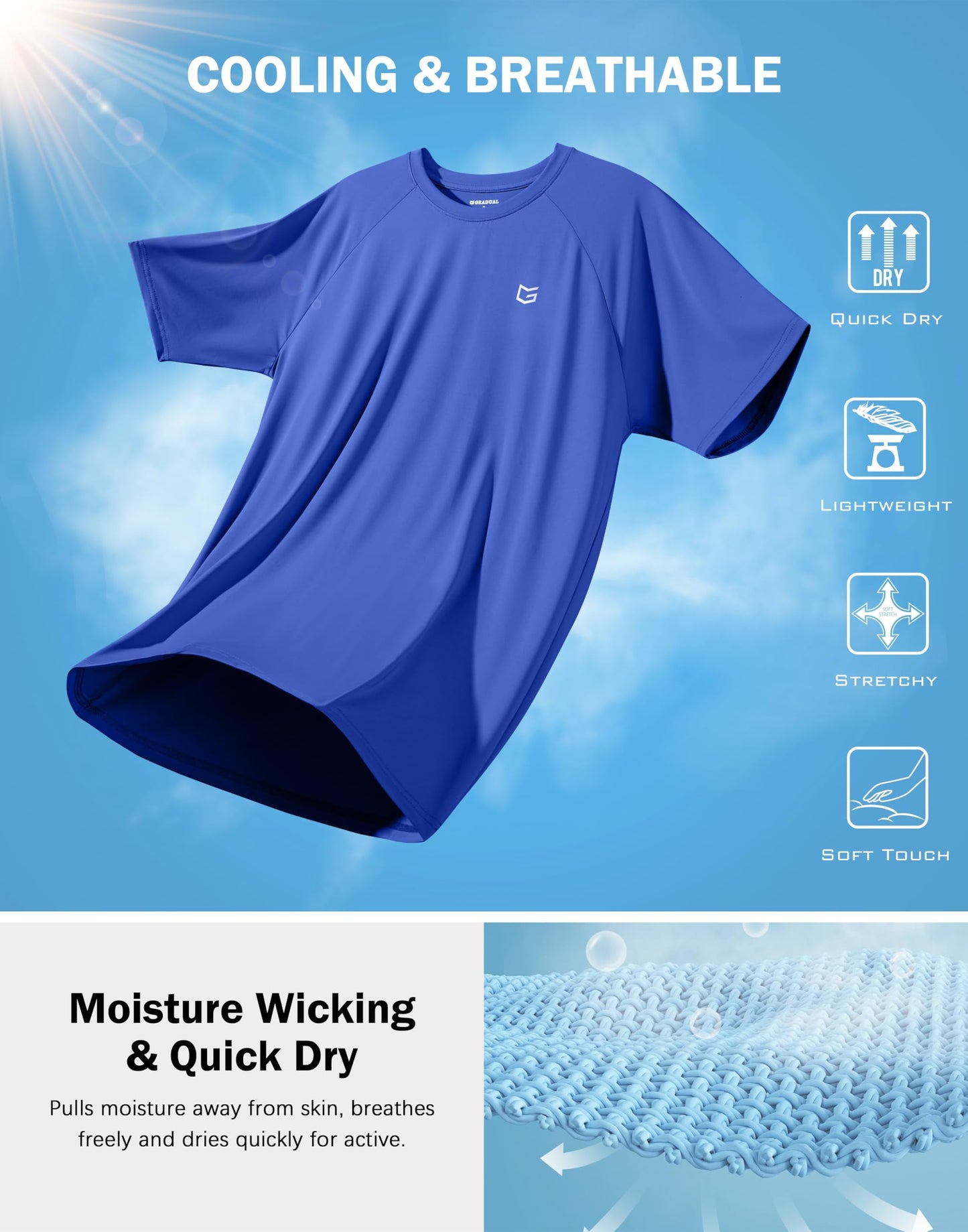 G Gradual Men's Athletic Workout T-Shirts Moisture Wicking Cooling Running Shirts Short Sleeve Performance Tee for Gym Tennis(Royal Blue,XXL)
