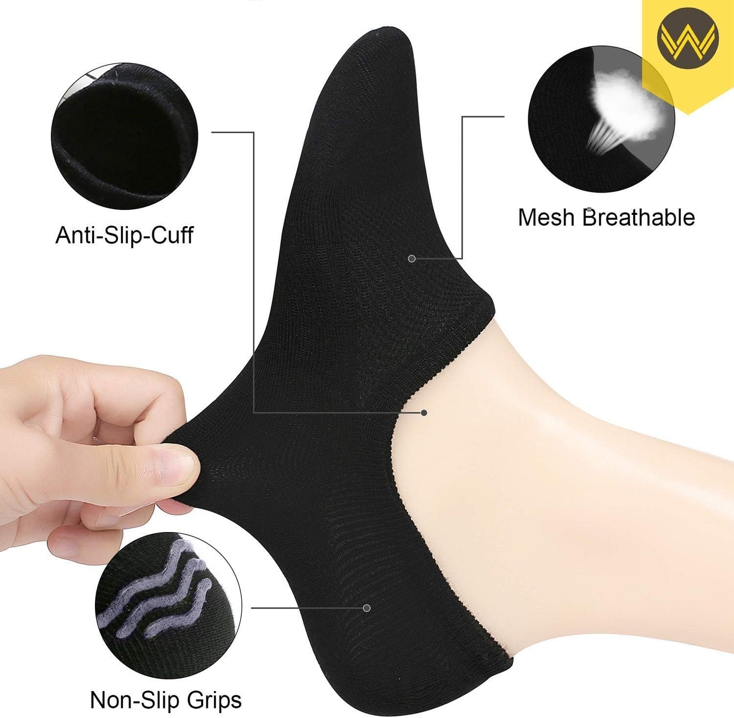 WANDER No Show Socks - 10 Pairs Cotton Non-Slip Low Cut Invisible Loafer Socks for Men & Women | Sizes 6-14