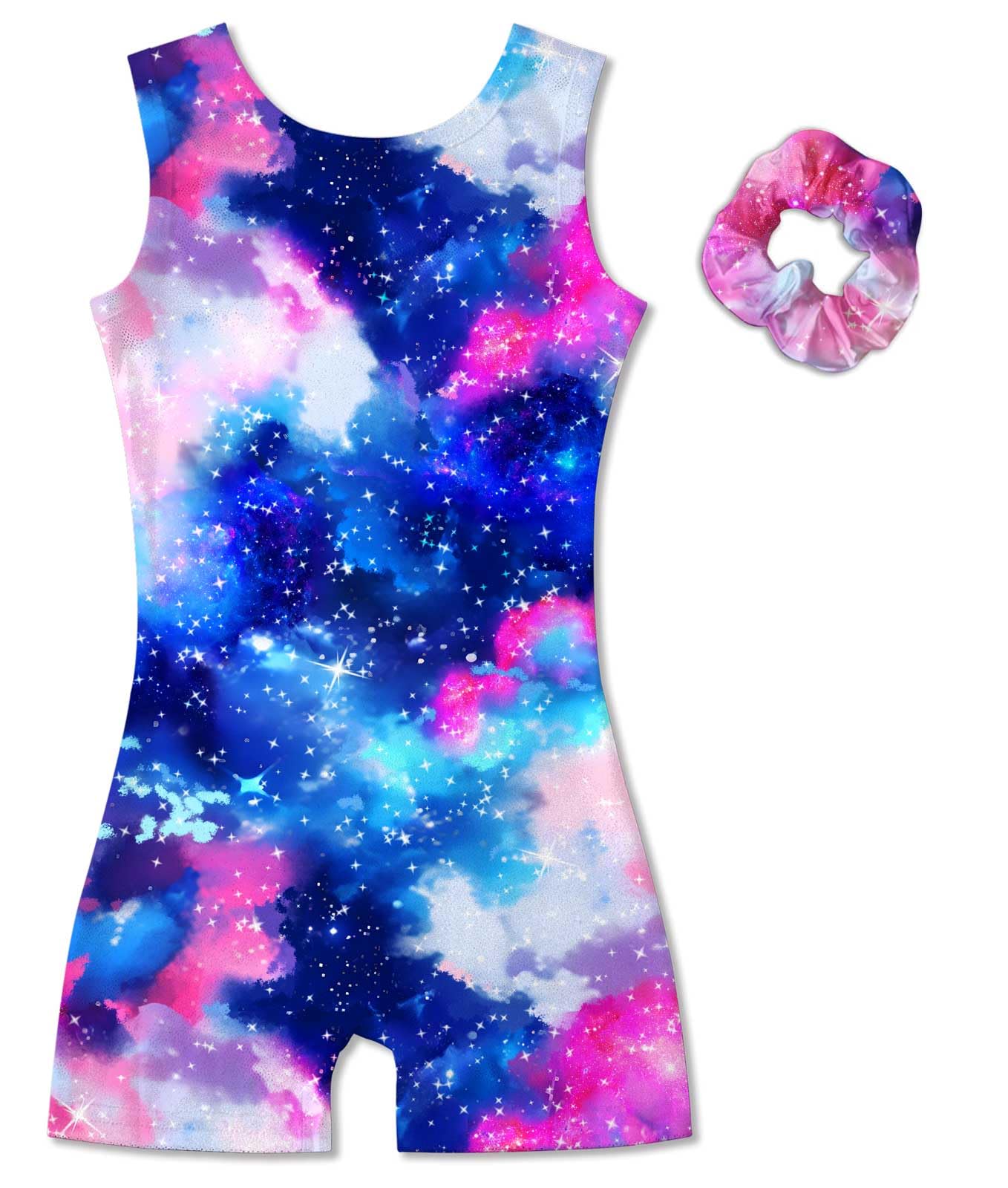 Vogseek Sparkly Gymnastics Leotards for Girls 5 6 Years Cute Galaxy Shiny Ballet Dance Unitards Biketards with Hair Scrunchie Kids Tumbling Shorts Activewear Clothes, Rainbow Stars