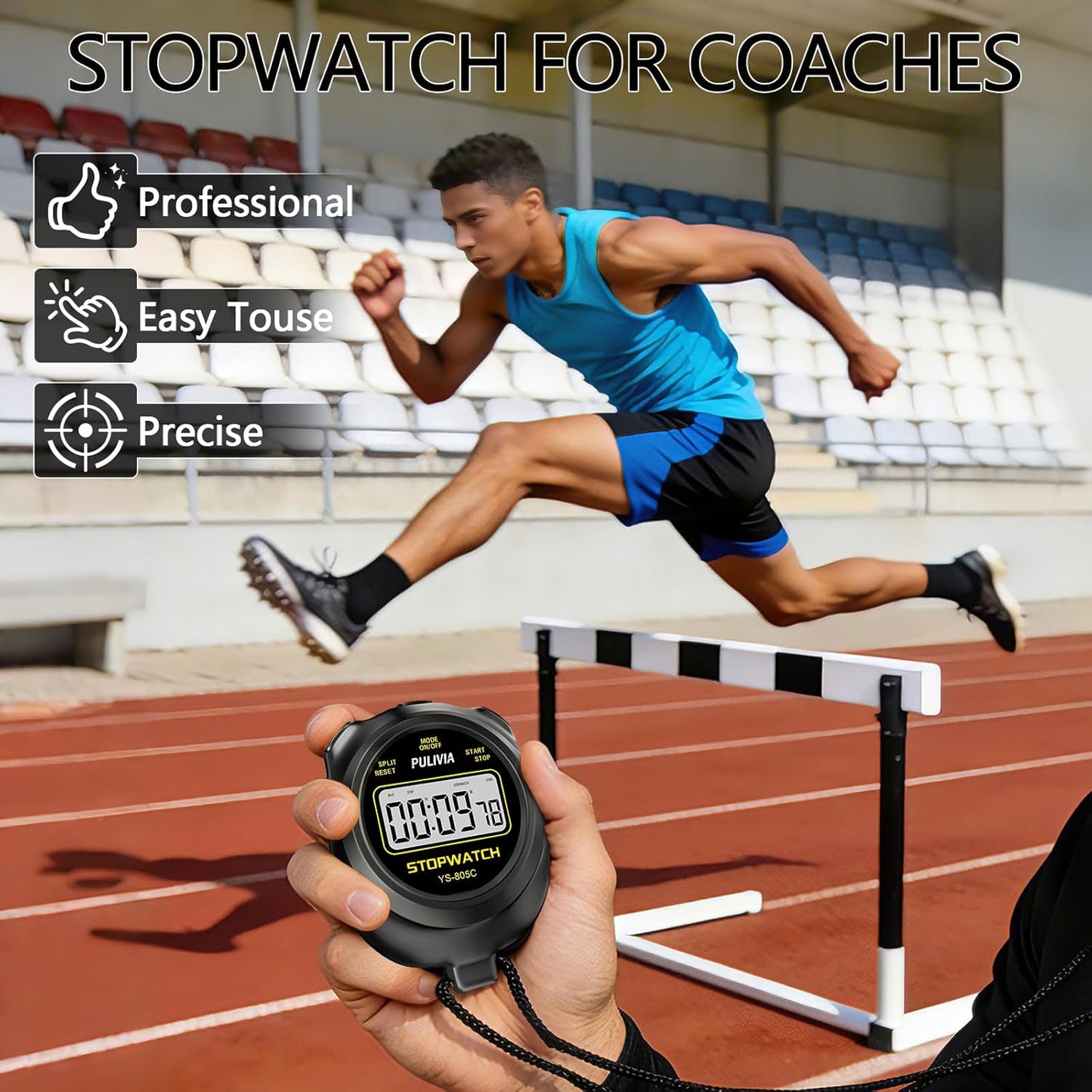 Skiennix Stopwatch Timer - Digital Countdown Timer for Sports | Simple Operation, Black