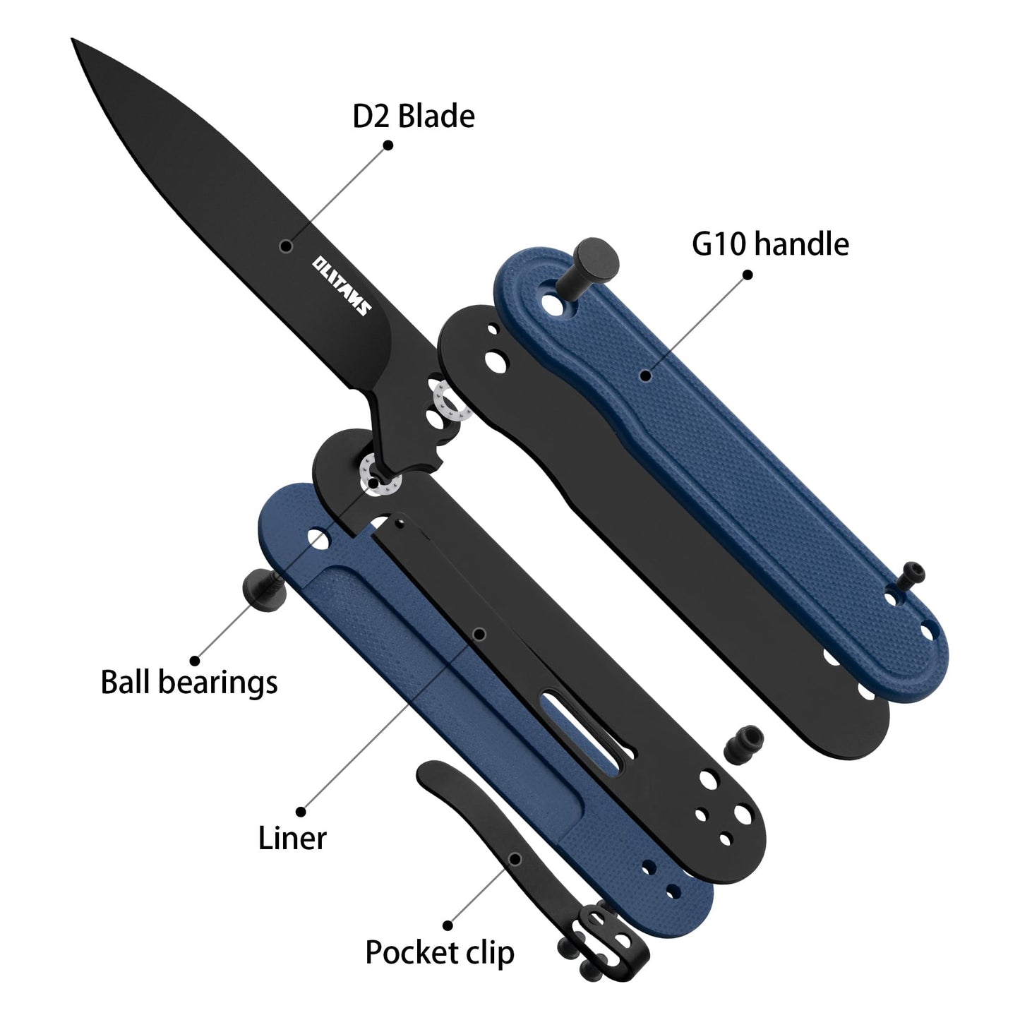 OLITANS G040 Pocket Knife, 2.75'' D2 Steel Blade G10 handle, Small EDC Knife with Pocket Clip for Men Women, 2.1oz