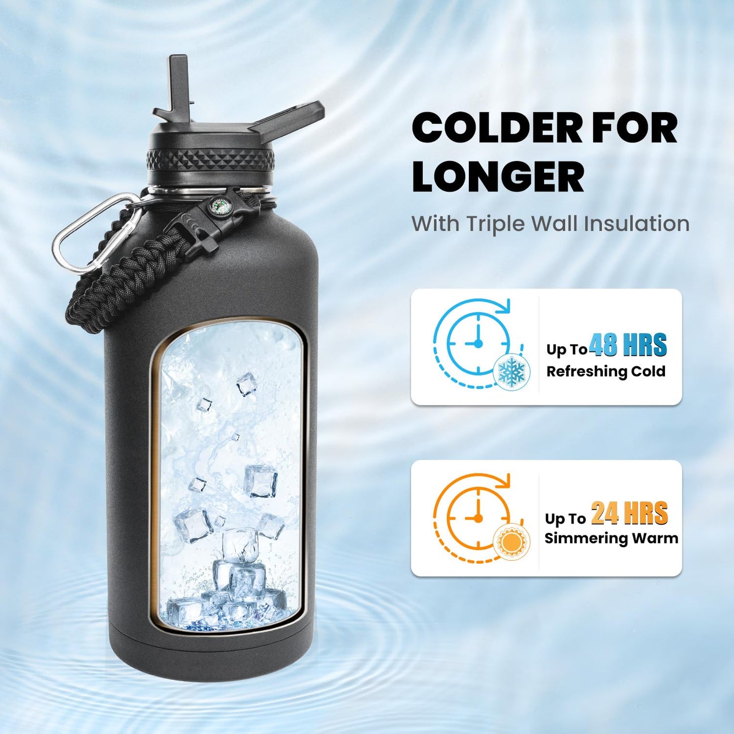 RAYMYLO Insulated Water Bottle 87 oz, Triple Wall Vacuum Stainless Steel