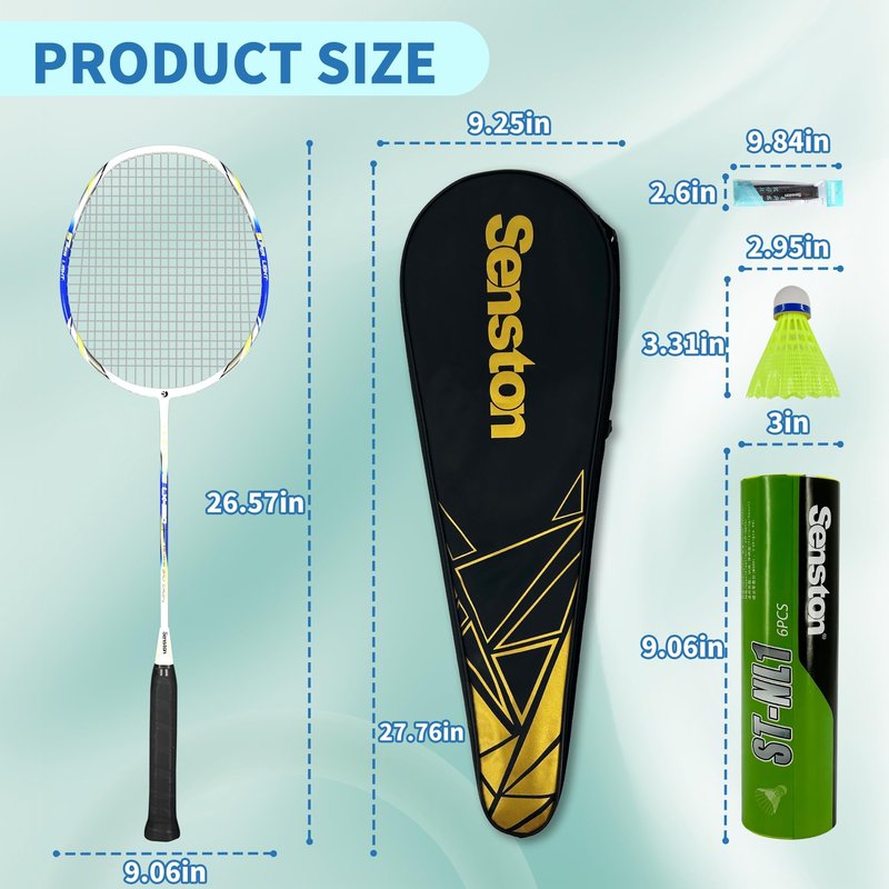 Senston Carbon Fiber Composite Badminton Rackets Set of 2 – Lightweight Pre-Strung Racquets for Beginners, Casual Outdoor Play & Family Fun, with Shuttlecocks, Replacement Grips & Carry Bag