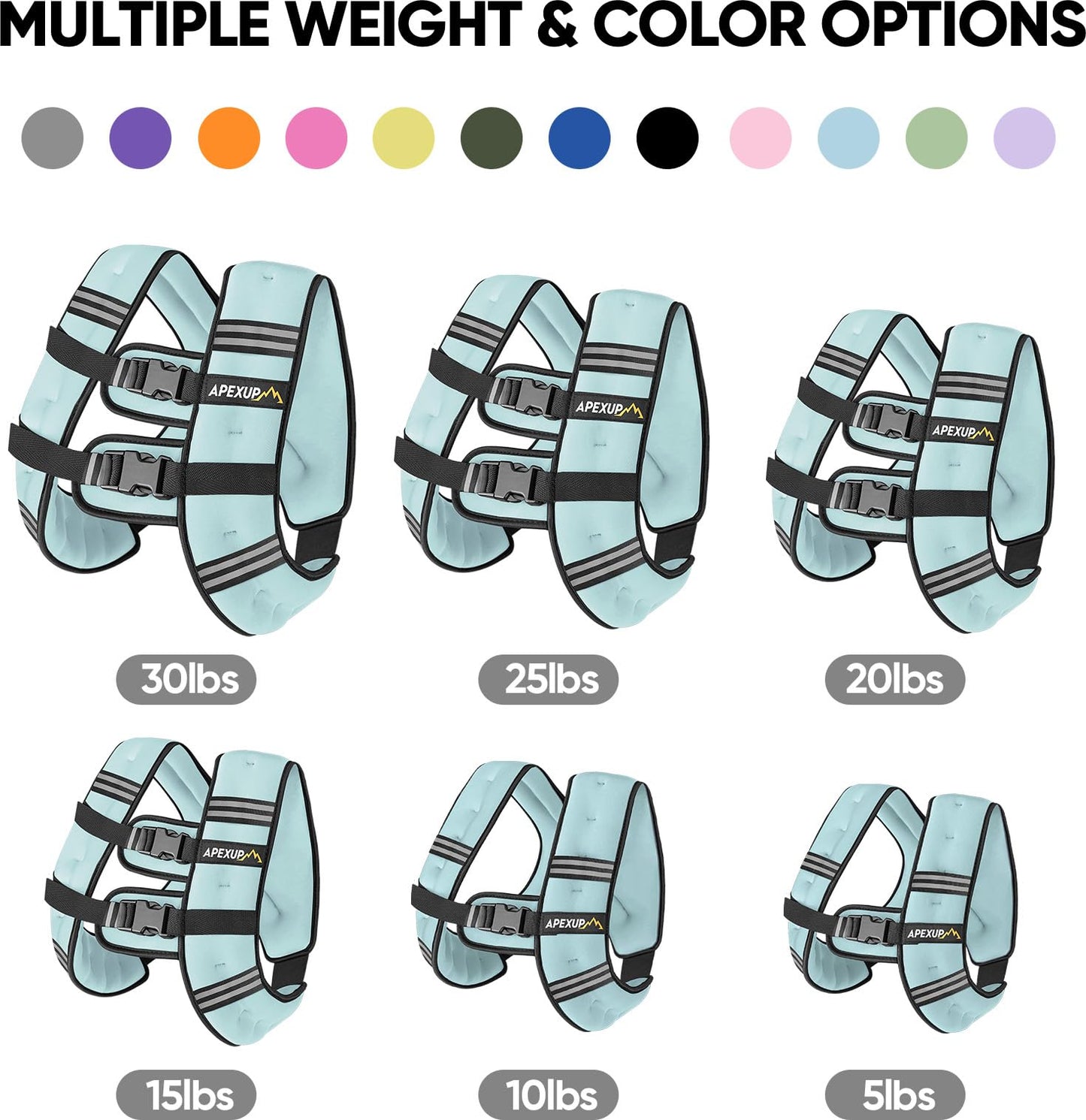 APEXUP 15lbs Weighted Vest Men Women, Weight Vest for Women Workout Equipment for Strength Training Running (Pastel Blue)