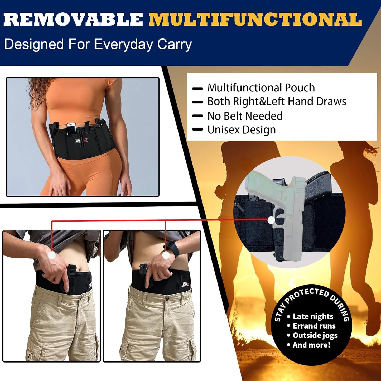 Skiennix Belly Band Holster - Concealed Carry for 2 Guns | Adjustable Tactical Waistband, Fits Glock & More