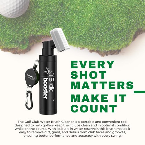Birdie Booster Pro Golf Club Brush Cleaner with Retainer Clip and Spray Water Bottle - 8.6 Inches, Holds 5 Ounces of Water, Essentials for Men, Best Golf Gifts