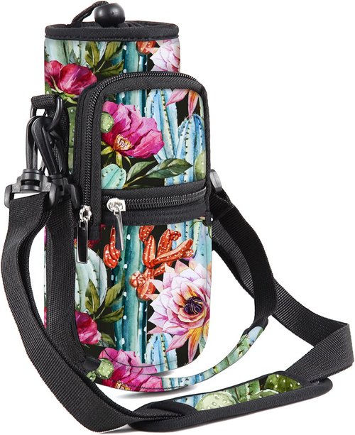 WINTOJO Water Bottle Carrier Bag Holder 25oz 32oz 40oz 64oz Insulated Water Bottle Sling Sleeve Case Cover with Strap Pockets (cactus, 25oz)