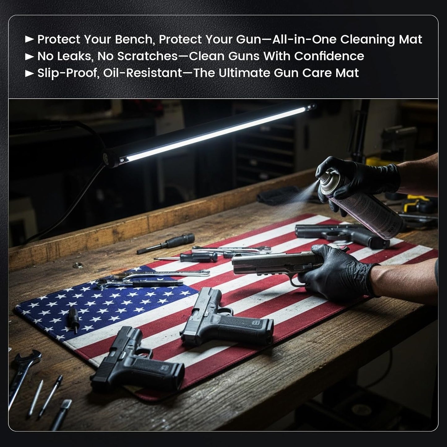 Skiennix Pistol Cleaning Mat - 24"x12" Oil Resistant, Non-Slip Design with 100 Cleaning Swabs