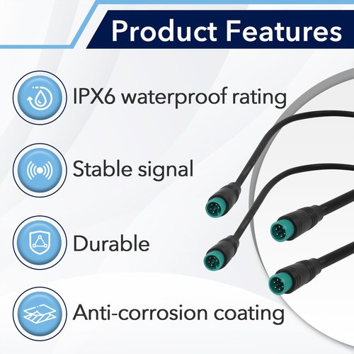 CuraceQ 2PCS 5 Pin Male to Male Ebike Extension Cable for Julet, Compatible with Expand Ebike Light and Twist Throttle, Ebike 5 Pin Display Extended Cable
