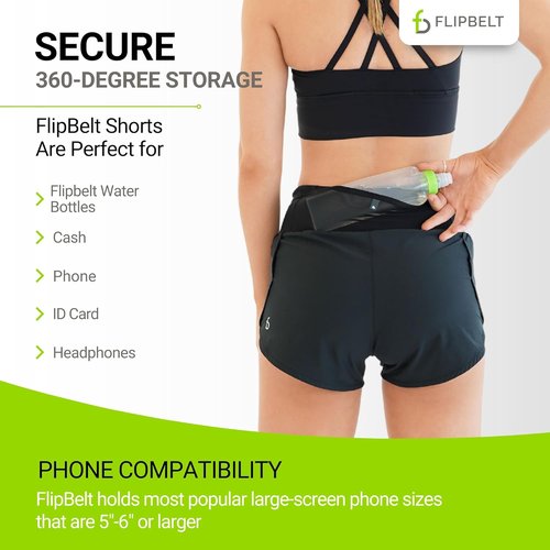 FlipBelt High Waisted Running Shorts - Quick-Dry Activewear with Pockets & Built-In Belt