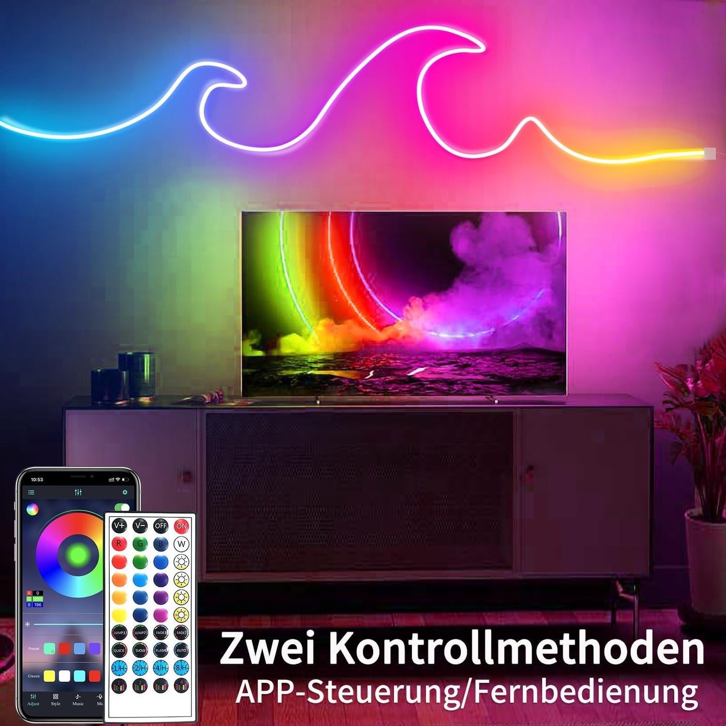 50ft RGB LED Neon Rope Lights with Remote & APP Control - Waterproof Flexible Strip for Bedroom & Outdoor Décor