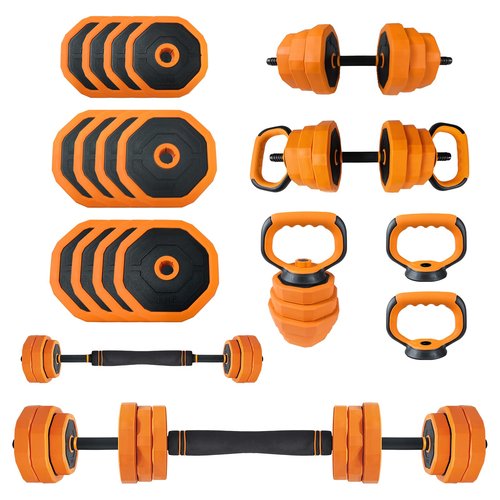 GarveeLife Dumbbell Set Adjustable,44 Lbs 4-In-1 Free Weights with Connector Used As Dumbbells, Barbells, Kettlebells, Push Up Stands，Orange