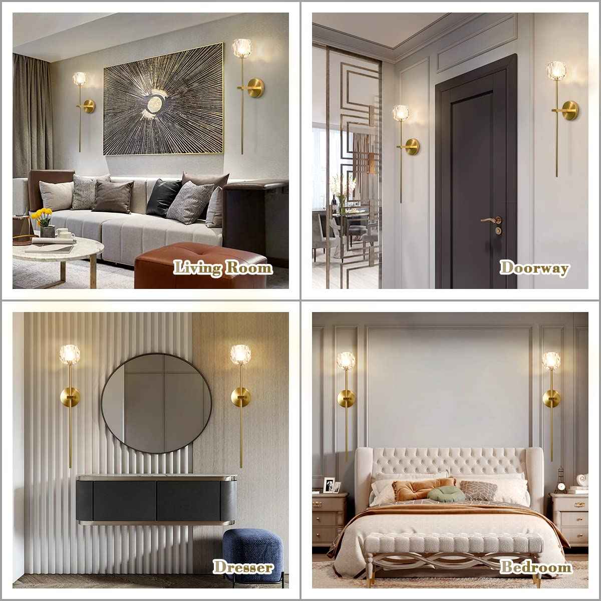 BOKT 1-Light Antique Brass Wall Sconce Lighting Fixture Modern Clear Crystal Ball Wall Sconce Lamp Brushed Gold Long Metal Wall Light Hardwired Bathroom Vanity Light Fixture