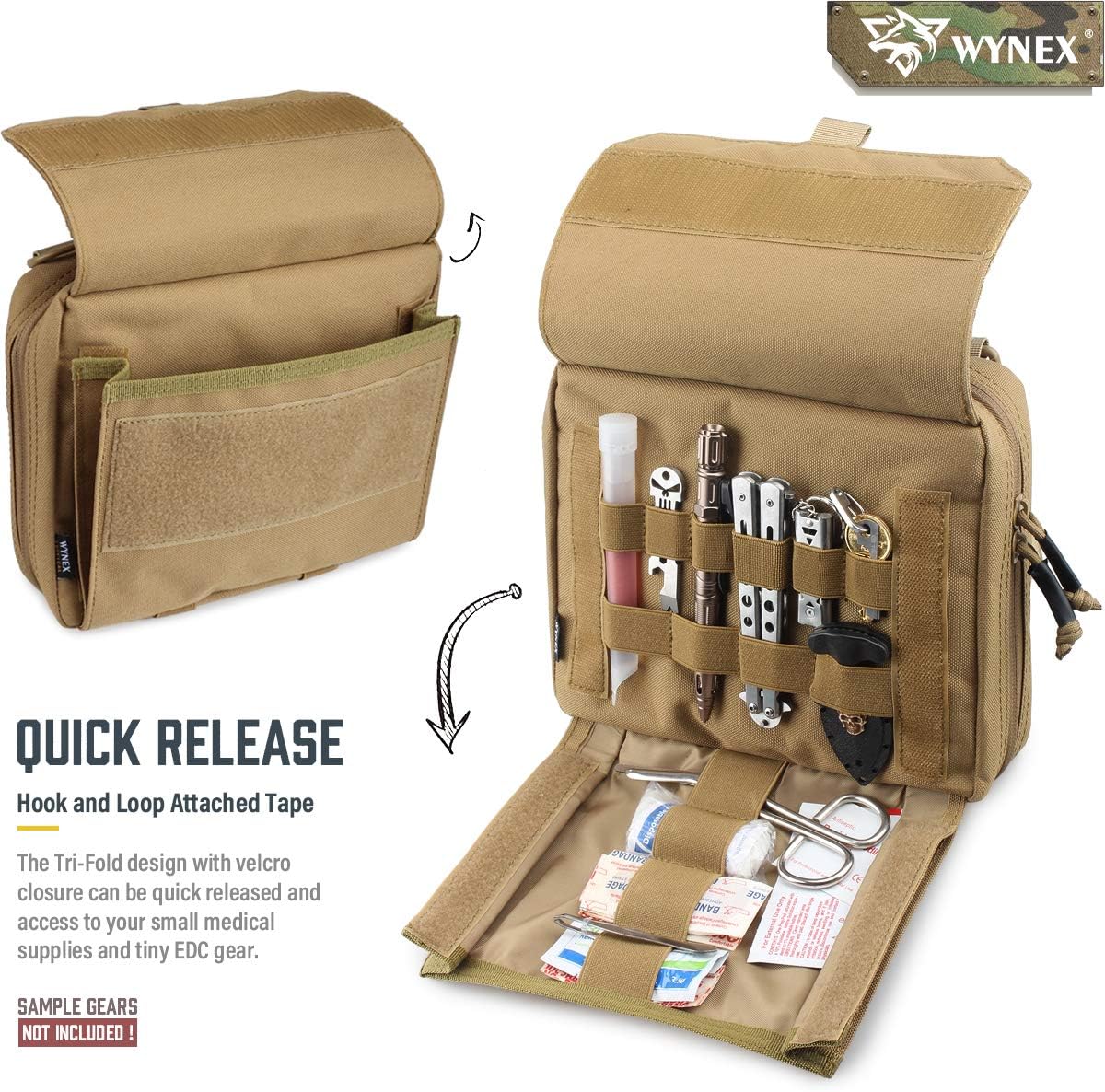 WYNEX Tactical Admin Pouch - Tri-Fold Design, MOLLE Tool Organizer & First Aid Utility Bag | Includes U.S.A Flag Patch