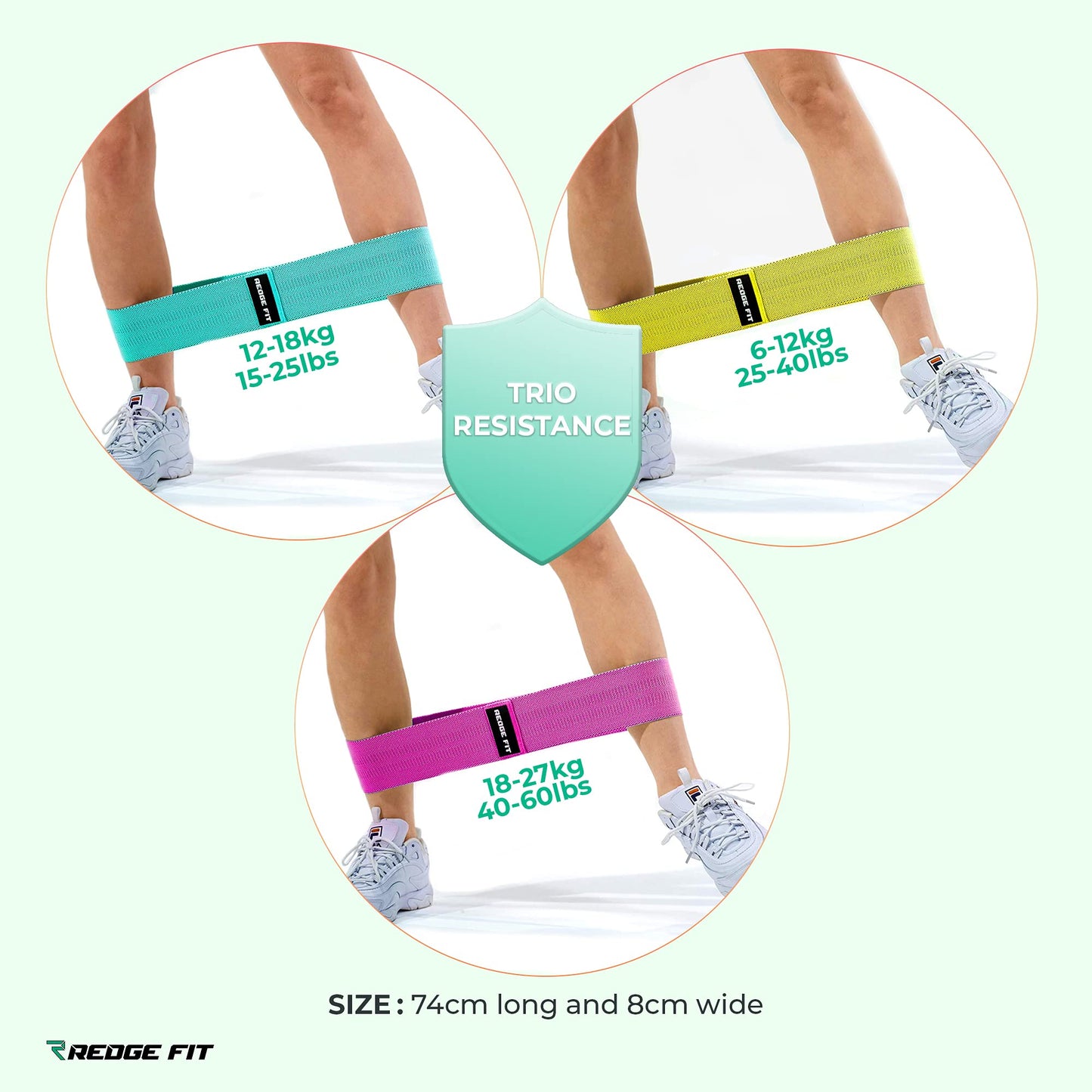 Redge Fit™ Fabric Resistance Bands Set I Butt and Glute Shaper I Booty Bands for Women (NEW and Improved Edition)