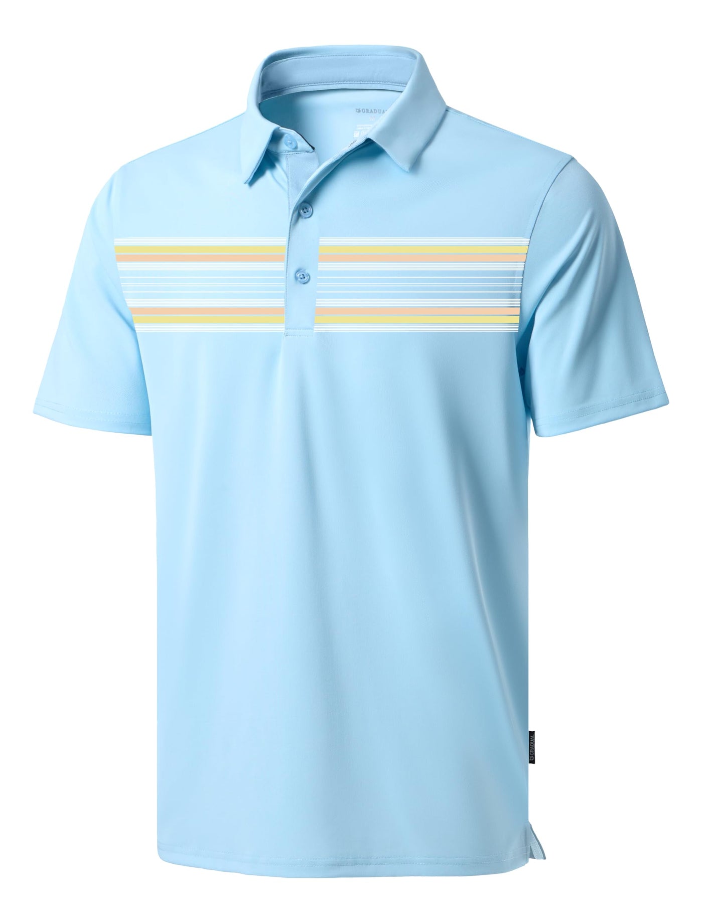 G Gradual Men's Golf Shirts Quick Dry Moisture Wicking Performance Short Sleeve Collared Polo Shirts for Casual Athletic Business (Light Blue Stripes, L)