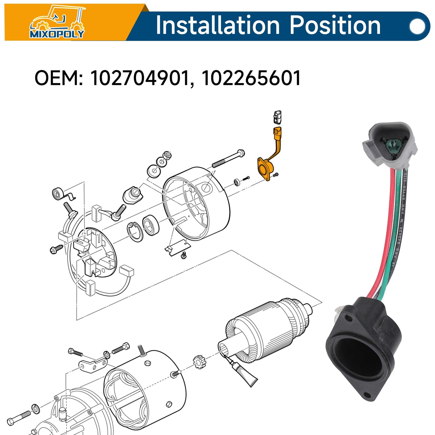 Mixopoly Golf Cart IQ Speed Sensor for Club Car DS/Precedent 2004-Up Electric Golf Cart, 48-Volt Motor High Speed Sensor, OEM# 102704901 102265601