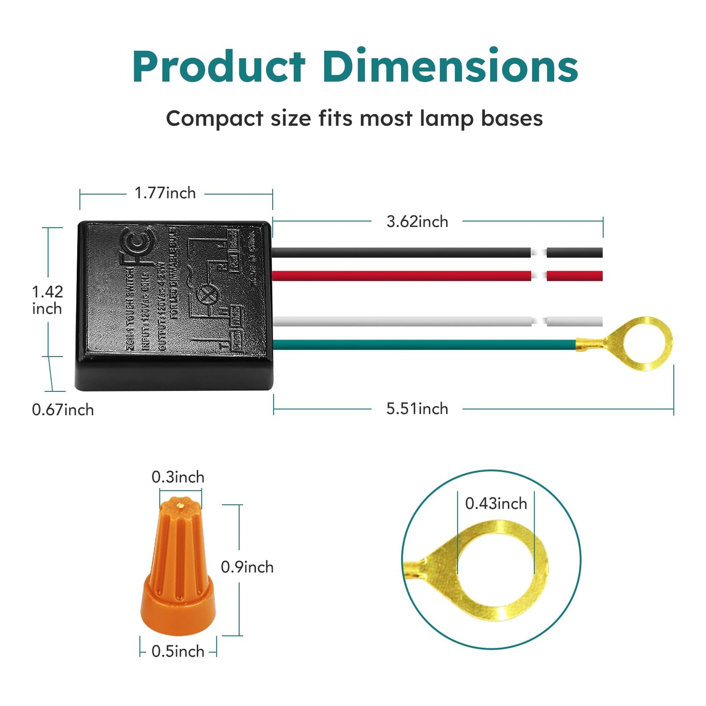 Touch Lamp Control Module 3 Way Dimmable Touch Lamp Sensor Replacement with Wiring Caps, Touch Lamp Switch Replacement Kits Touch Dimmer Switch for Lamp Fit Dimmable LED Bulbs