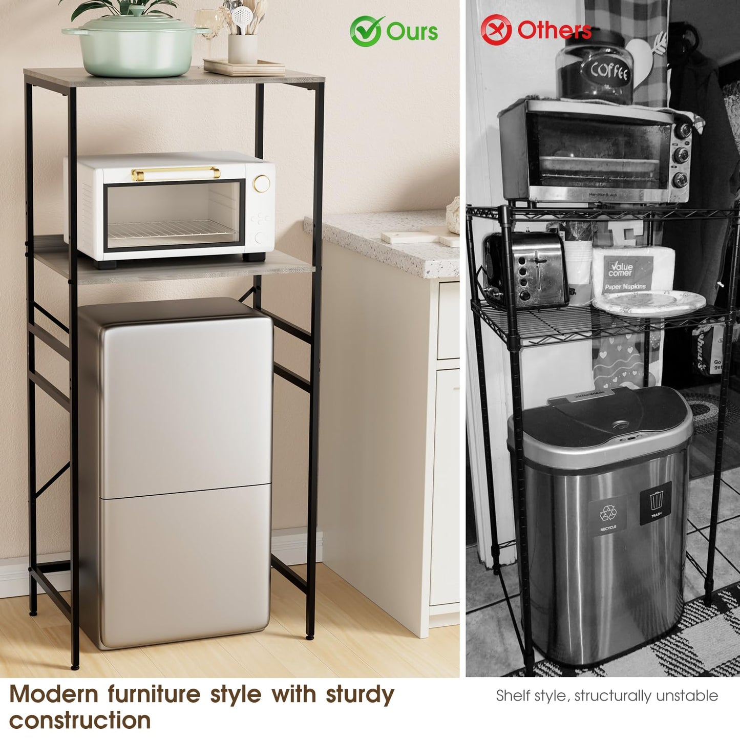 QieerHior Mini Fridge Shelf Mini Fridge and Microwave Stand Over Mini Fridge Storage Rack Height Adjustable Microwave and Fridge Stand Suitable for Dorm, Kitchens, Offices, Modern Gray