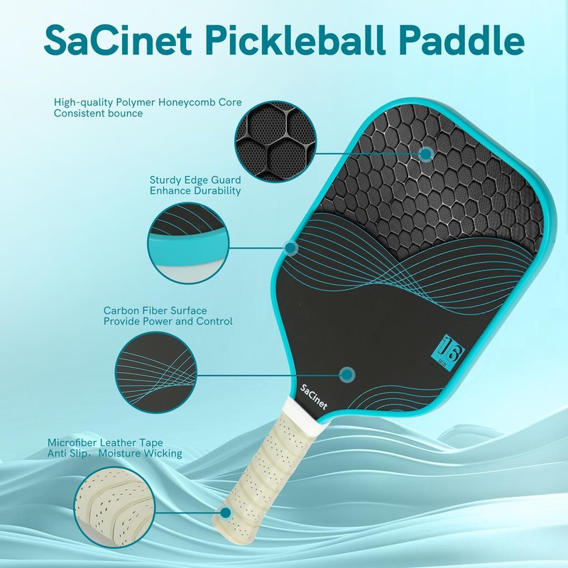 Sacinet Pickleball Paddles, Premium Feather Lightweight Pickleball Paddle Racket for Beginner and Intermediate, Enhanced Grit, Control and Spin, Sports and Outdoors Pickleball Accessories
