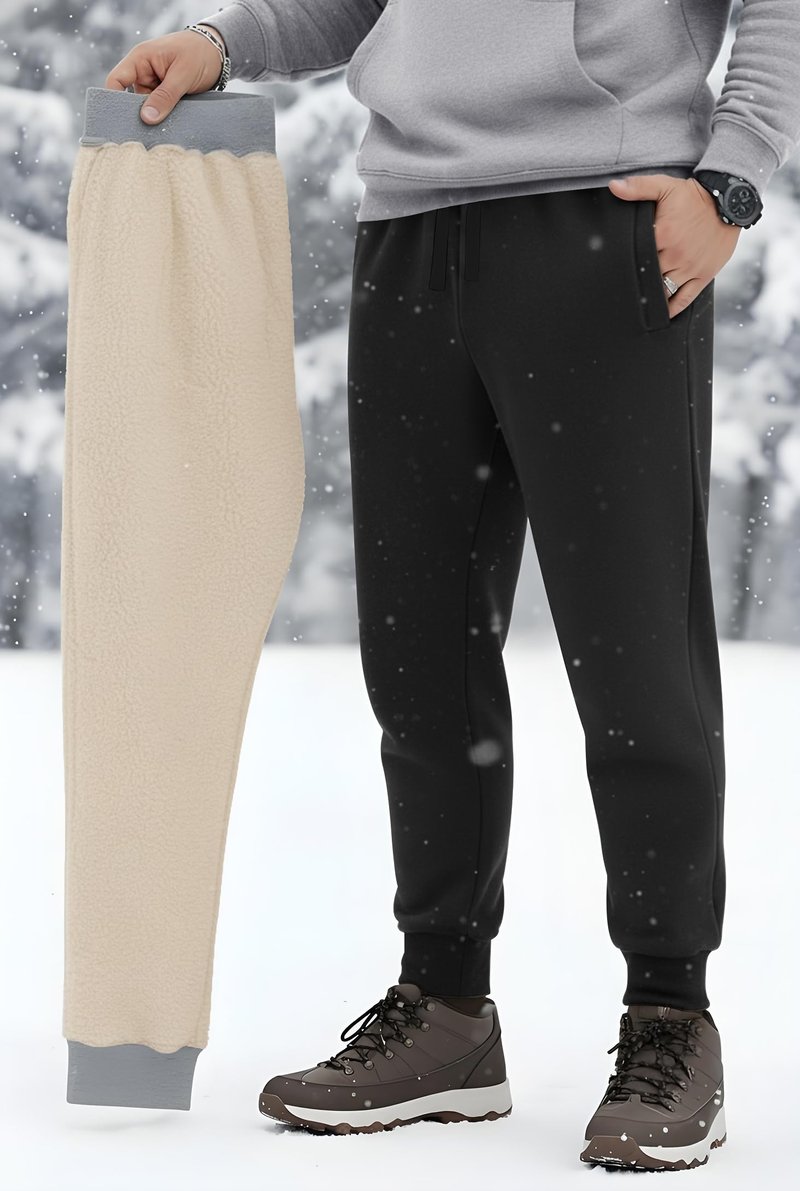 VOGSTART Men's Cold Weather Jogger Comfy Pant Winter Fleece Lined Sherpa Active Running Black L