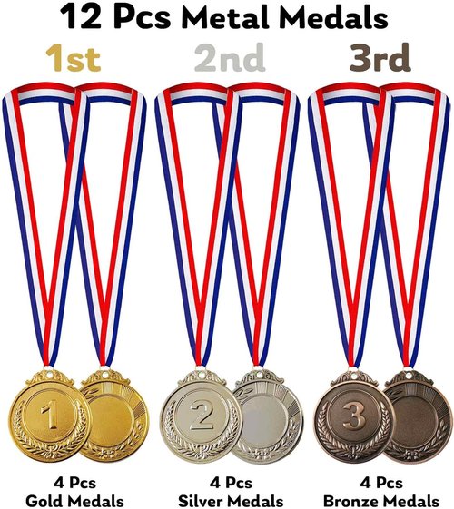 Jauisus Olympic Style Award Medals - 12 Pcs Gold, Silver, Bronze with Neck Ribbons | 2-Inch Size for Sports & Competitions