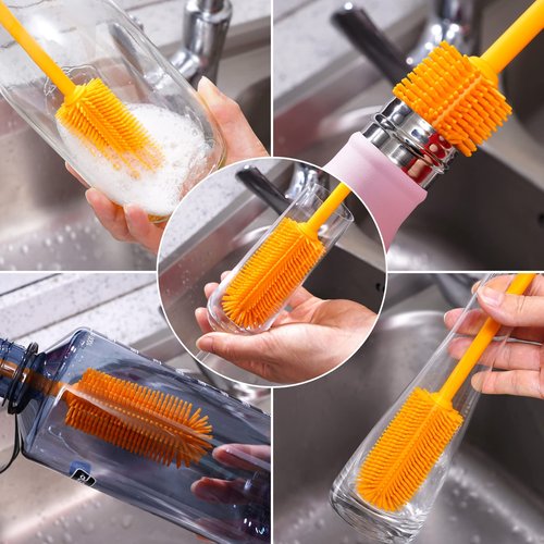 Purtribe 3-in-1 Silicone Bottle Brush and Straw Cleaning Brush Set, Water Bottle Cleaner for Narrow Neck Containers, Tumblers, Flask, Vase and Glassware (Turquoise)
