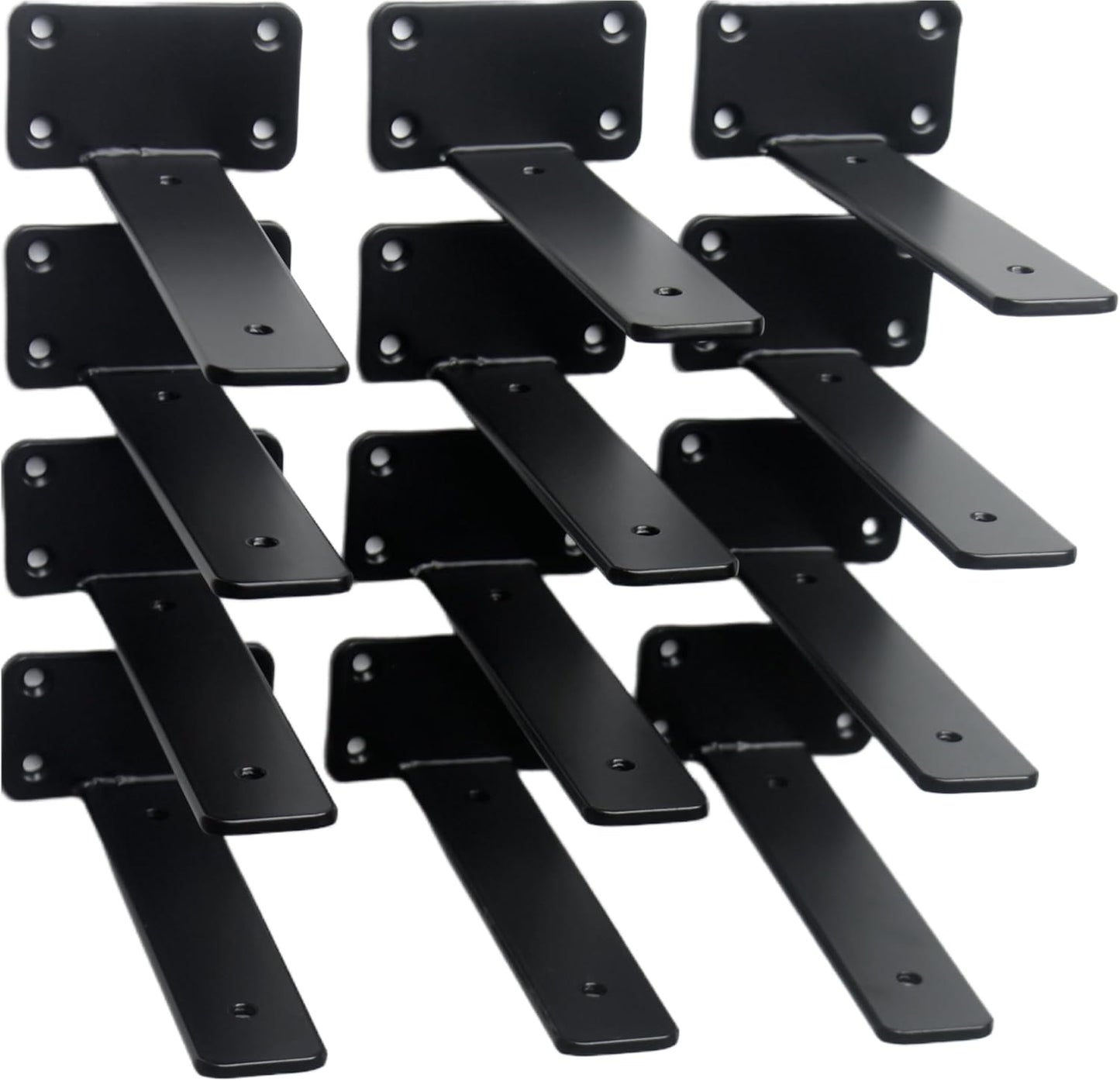 10-Inch Black Iron Floating Shelf Brackets - 12 Pack Rustic Industrial Support