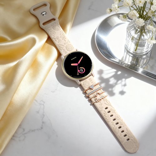 HQzon 20mm Silicone Band Compatible with Garmin Vivoactive 5 / Vivoactive 3,Flower Engraved Silicone Replacement Women Strap Compatible with Garmin Venu Sq/Venu Sq 2/Venu 2 Plus/Venu