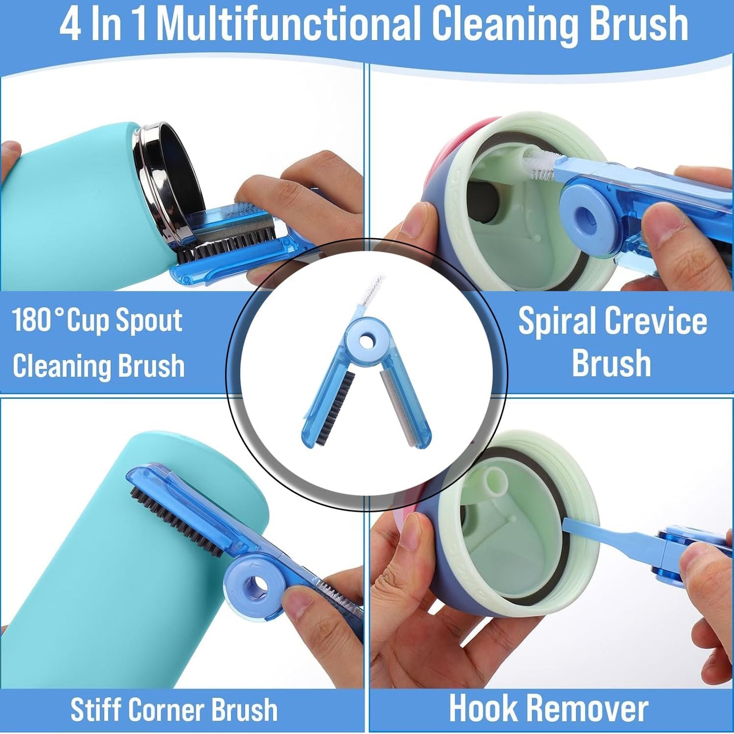 Water Bottle Cleaner Brush Set, 5 Pcs for 20 oz/32 oz/40 oz Cup, Multifunctional Bottle Brush and Long Straw Cleaner Brush, Cleaning Kit for Owala/Stanley/Yeti Tumbler Accessories