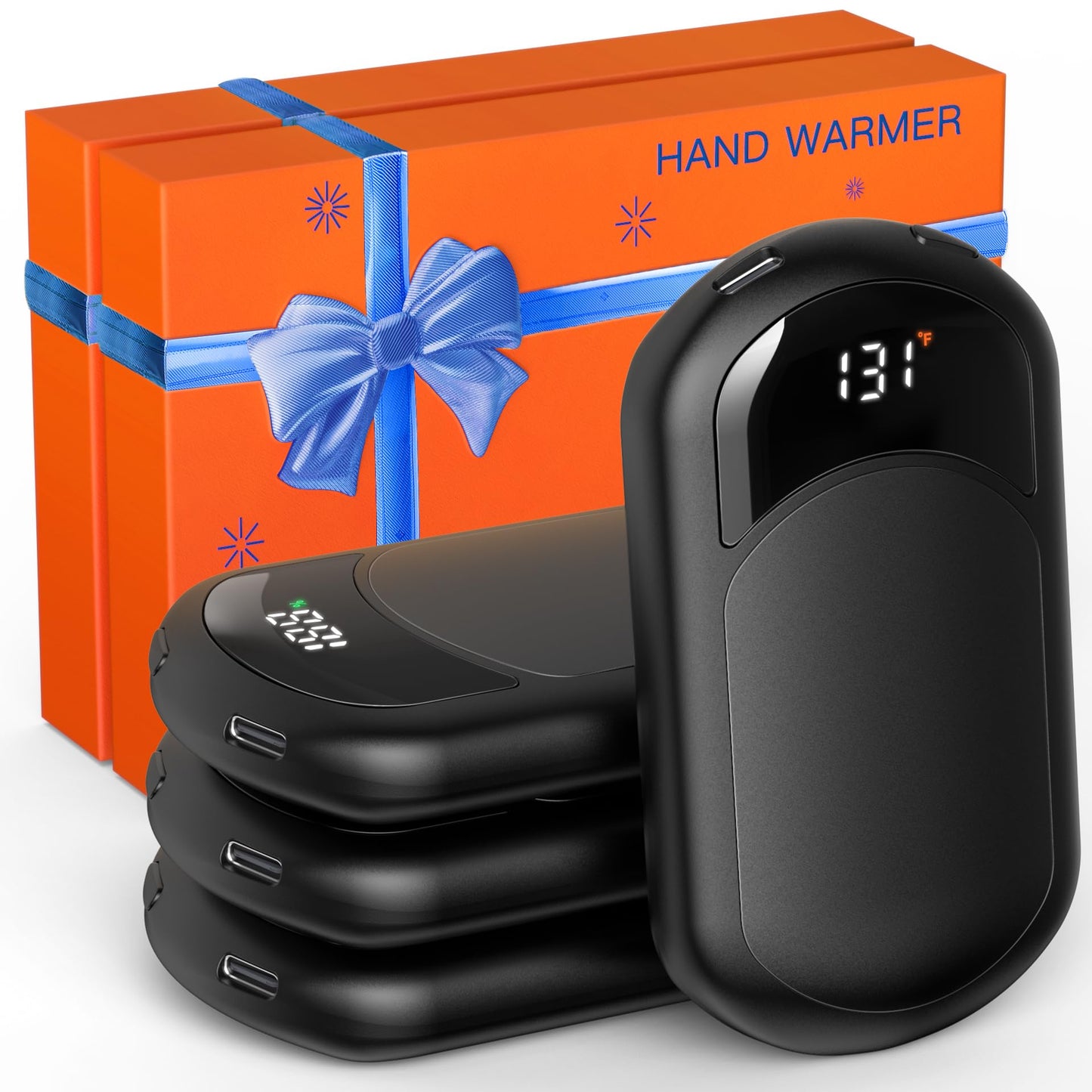 Electric Hand Warmers Rechargeable, 104–131°F with Temp & Battery Display, 3 Heat Levels, Fast Heating, Smart Temp Control, Pocket-Size, Fits in Gloves, Gifts for Women & Men