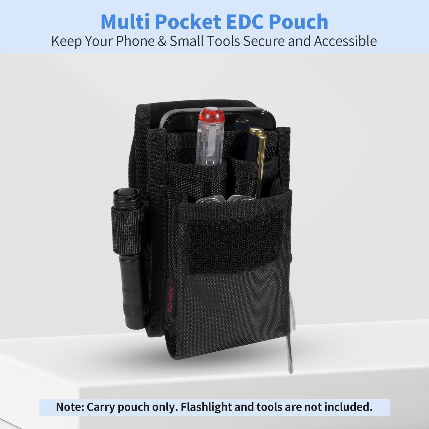 KENOBE Belt EDC Pouch, 5-Pocket Multi-Purpose Tool Holder, Multitool Holster Tactical Pouch Cell Phone Organizer for Work, Hiking, Camping, Barbecue, Rescue