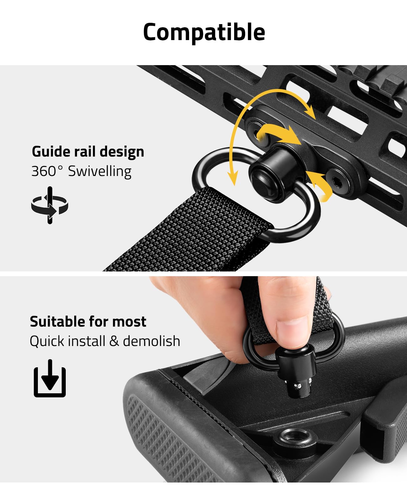 CVLIFE Two Point Sling with Padded Wide Sling, Removable Swivels - Black - Adjustable Length for Outdoor Activities