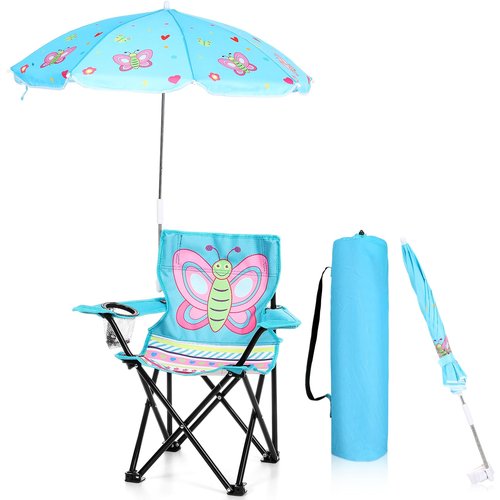 Burbell 1 Set Kids Beach Chair with Umbrella Child Folding Chair Umbrella with Universal Clamp for Children Beach Camping Patio Garden Outdoor Lawn Pool Travel Indoor (Butterfly)