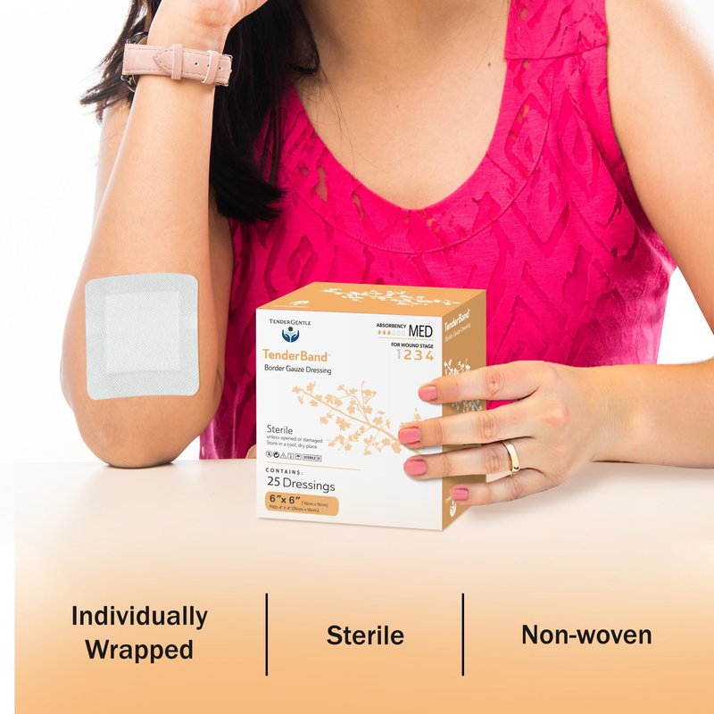 Bordered Gauze Island Dressing 6x6-25 Large Adhesive Bandages for Wound Protection - Good for Hospitals, Medical Facilities, First Aid Kits, and More