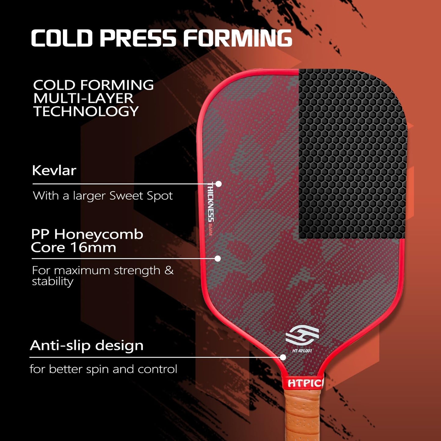 Pickleball Paddles, Professional Carbon Fiber Pickleball Paddle with 16mm Strong Honeycomb Core Designed for Ultimate Spin & Consistency