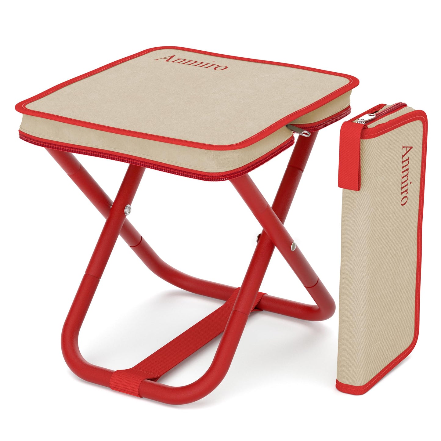 Anmiro Portable Folding Camping Stool, 12.6 Inch Lightweight Mountaineering Hiking Stool, Outdoor Beach Fishing Garden Foldable Stool with Carry Bag, Supports Up to 200LB