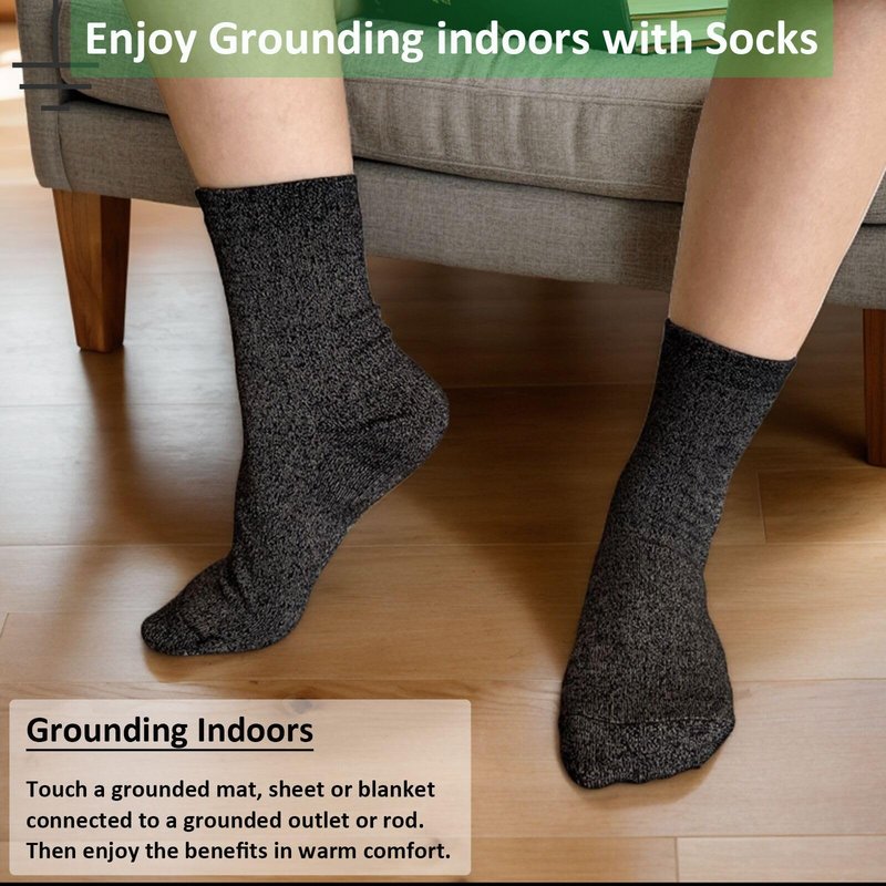 Merisky Grounding Socks - Conductive Silver Fiber Crew Socks for Women Men, Earth Connected for Mat Sheets Shoes, 1 Size Fits Most, Soft Comfort (Black, 1 Pair)