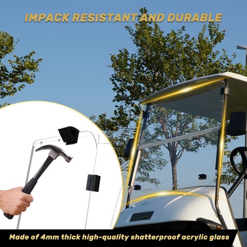 HANGKUNNEE Golf Cart Windshield EZGO TXT Windshield Fits 2014-Up EZGO TXT Golf Cart Prevent UV Ray and Foldable Clear EZ GO Windshield