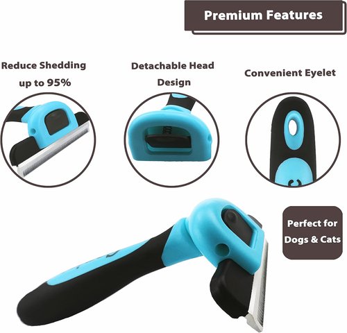 Gonicc Professional Pet De-Shedding Comb Tool - Blue | Effective Grooming for All Coat Types