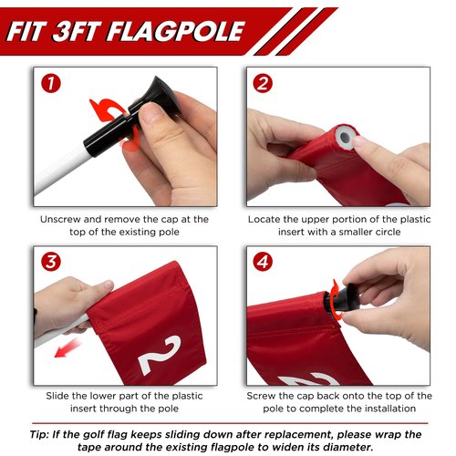 KINGTOP Numbered Golf Flag 8x6 Inch – Upgraded Double Layer 420D Nylon, Double Sided Printing, Tube Inserted – Mini Practice Putting Green Flags for Yard, Red #1-3