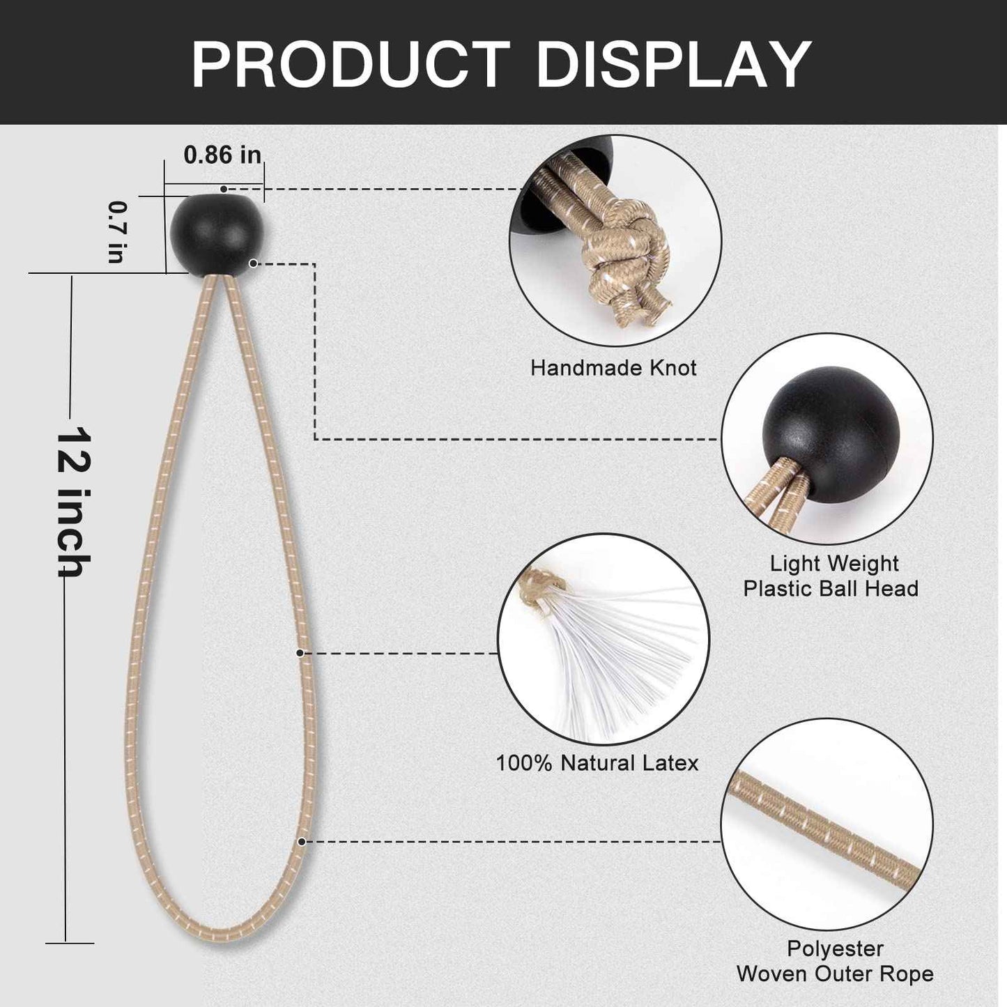 Ball Bungee Cords for Canopy 12 inch,50 pcs Tarp Bungee Tie Ball Cords for Canopy, Camping Tarp, Shelter,Cargo,Tent Poles UV Resistant