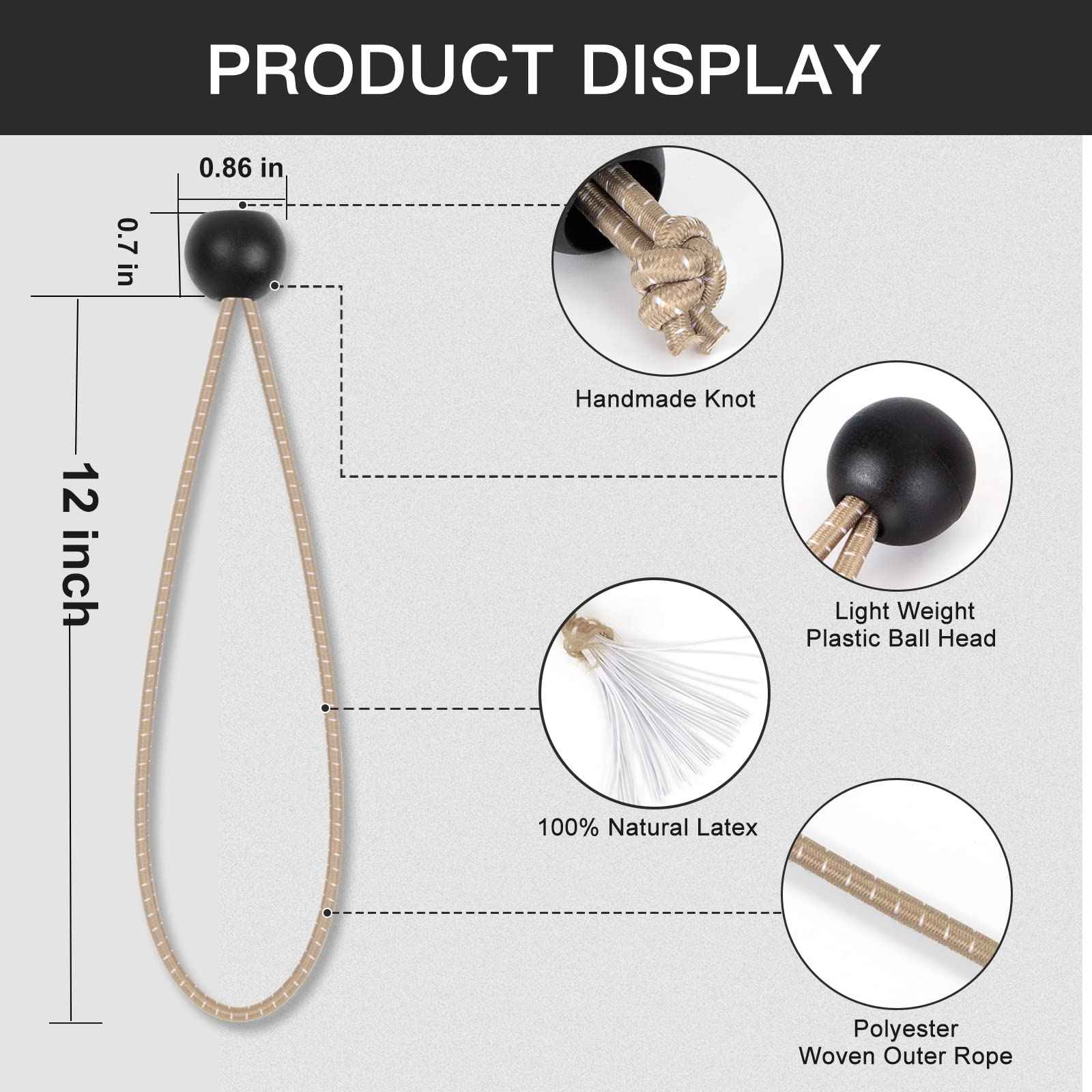 Ball Bungee Cords for Canopy 12 inch,50 pcs Tarp Bungee Tie Ball Cords for Canopy, Camping Tarp, Shelter,Cargo,Tent Poles UV Resistant