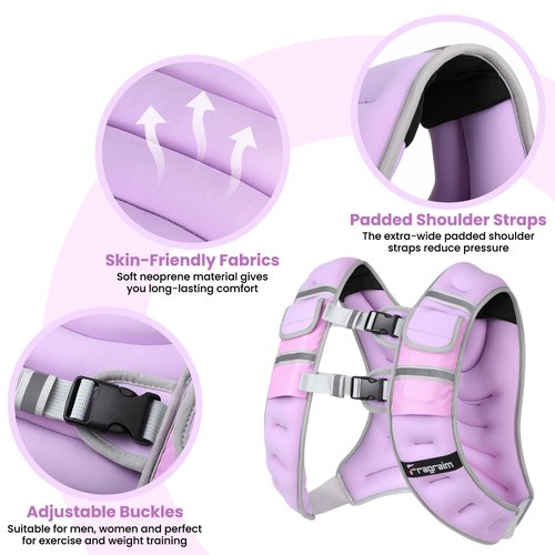 Fragraim Adjustable Weighted Vest for Women Men, 8-12lb Weight Vest with 4 Removable Iron Weights, Phone Holder and Back Pocket, Vest for Walking,Strength Training, Running - Purple