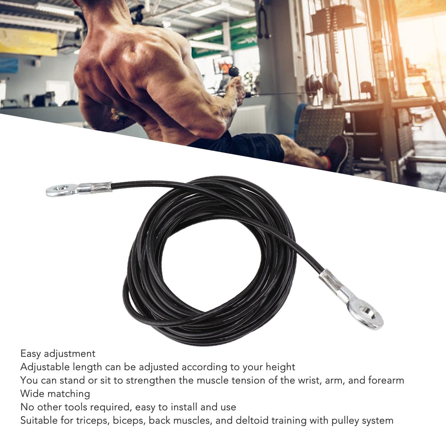 PenRux Fitness Pulley Cable, Strong Heavy Duty Steel Wire Rope Enhance Core Abilities Fitness Gym Replacement Cable Adjustable Length for Gyms for Studios (5meter/16.4ft), PenRuxsm570zu3wo-12