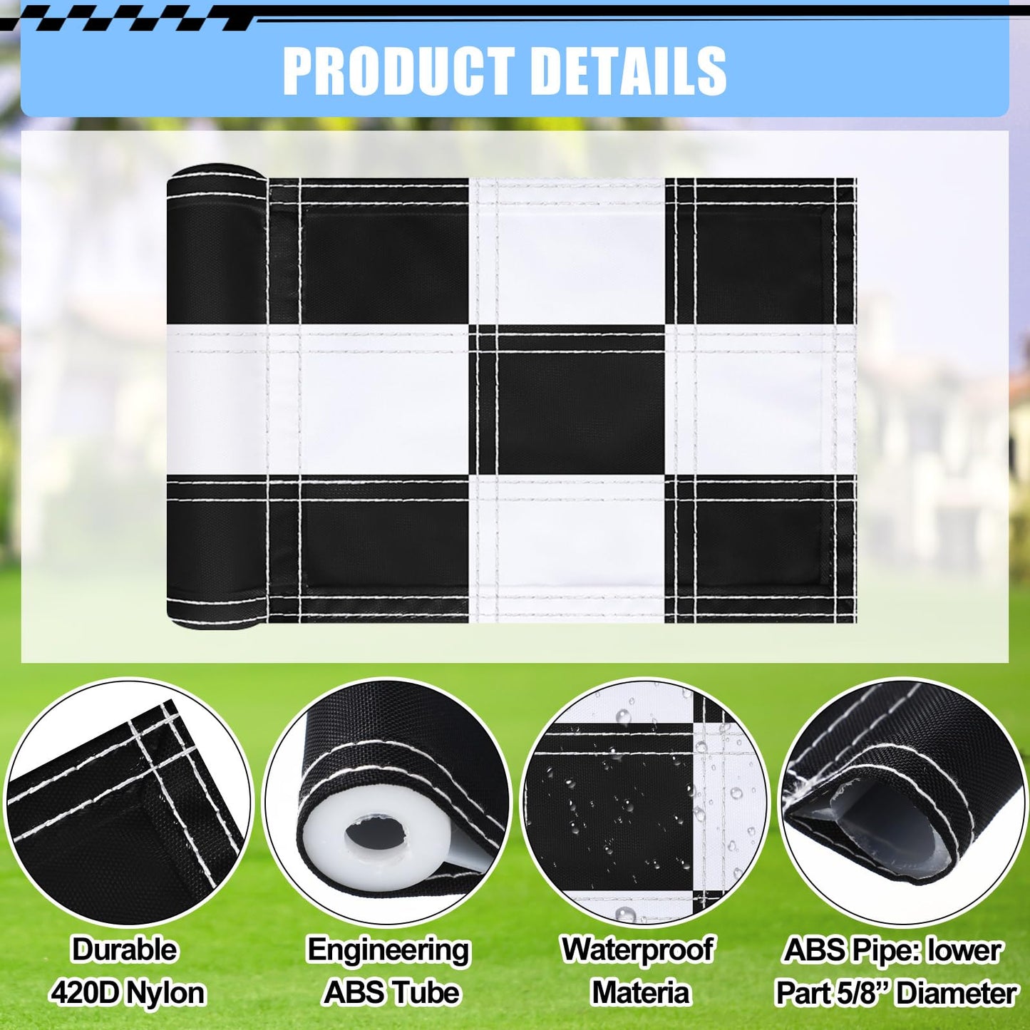 Fanfanwin 6 Pack Checkered Golf Flags 8 x 6 inch Portable 420D Nylon Training Target Flag with Tube Inserted Mini Practice Putting Green for Garden Yard Indoor Outdoor