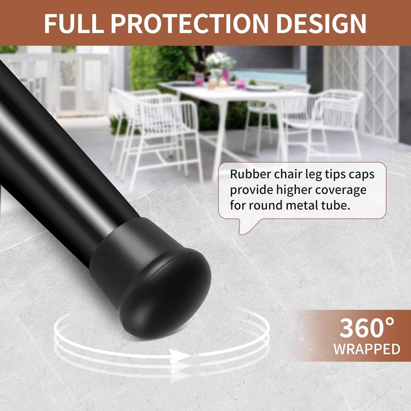 Ezprotekt 3/4" Round Rubber Chair Leg Caps, 8 Pcs Non-Slip Metal Folding Furniture Feet Stool Leg Floor Protectors Cups for Dining Table, Patio Chair Legs, Black (Fit: 0.63" - 0.75")